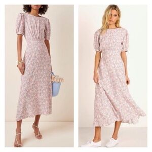 FAITHFULL THE BRAND BELINE DRESS VIONETTE FLORAL FAIRY WHIMSICAL 4 PUFF SLEEVES